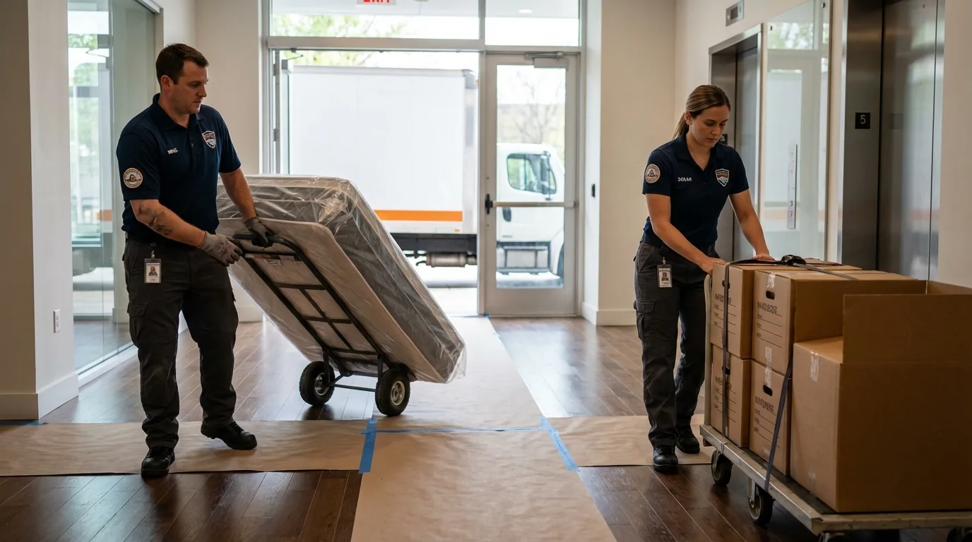 Professional apartment movers loading elevator in Wappingers Falls, NY